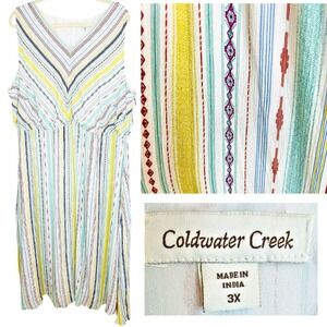 Coldwater Creek Maxi Dress 3X Sleeveless V Neck Stripe Aztec Tribal Southwestern